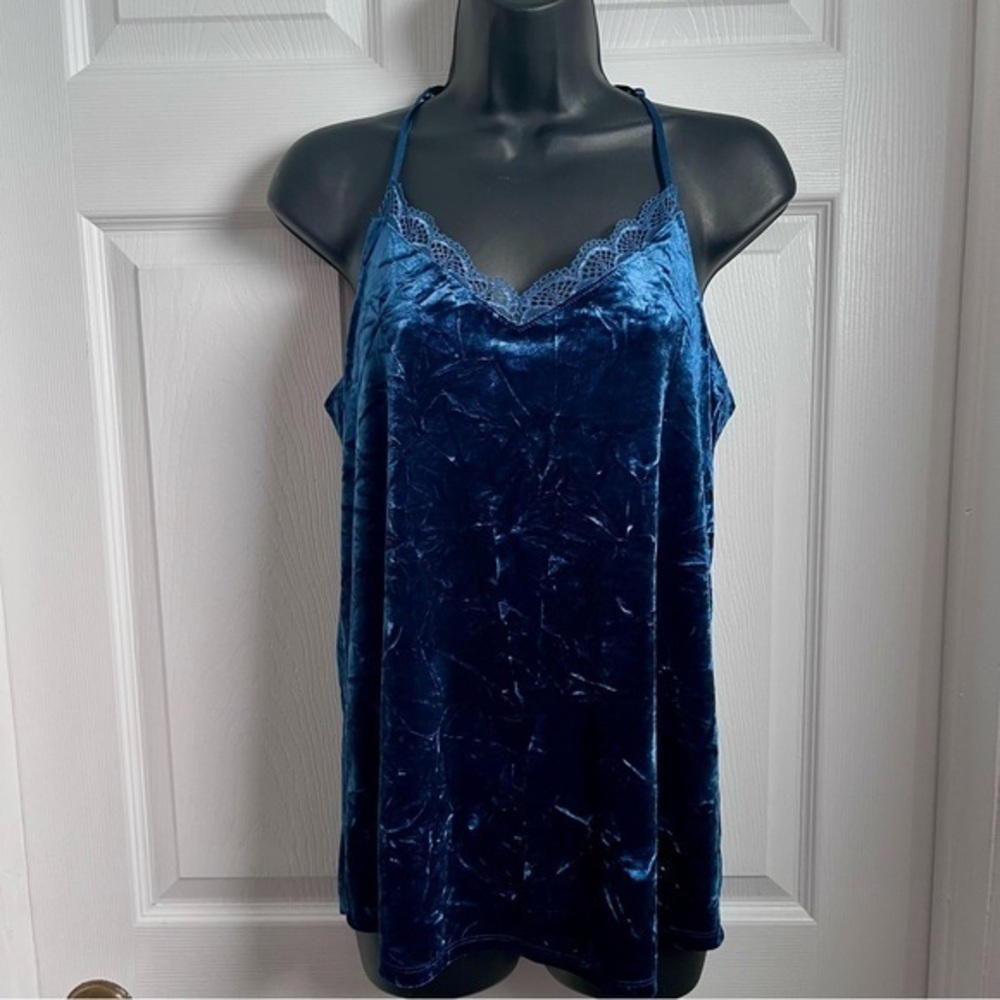 3/25$💥 George Tank Top Cami Blue Velvet Lace Medium Women Sleeveless